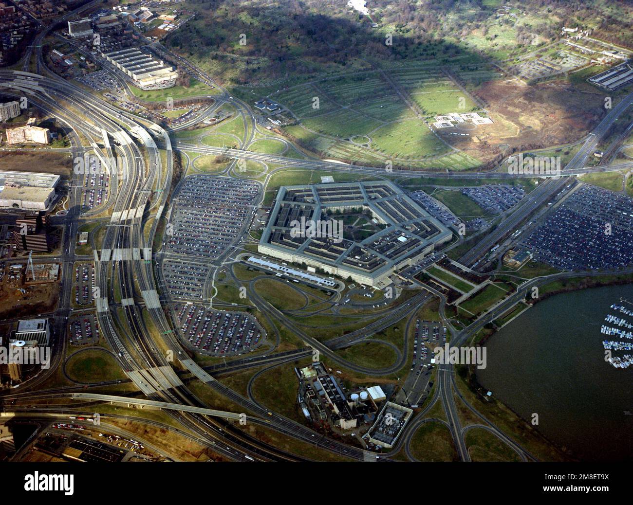 An aerial view of the Pentagon. Base: Arlington State: Virginia (VA) Country: United States Of America (USA) Stock Photo