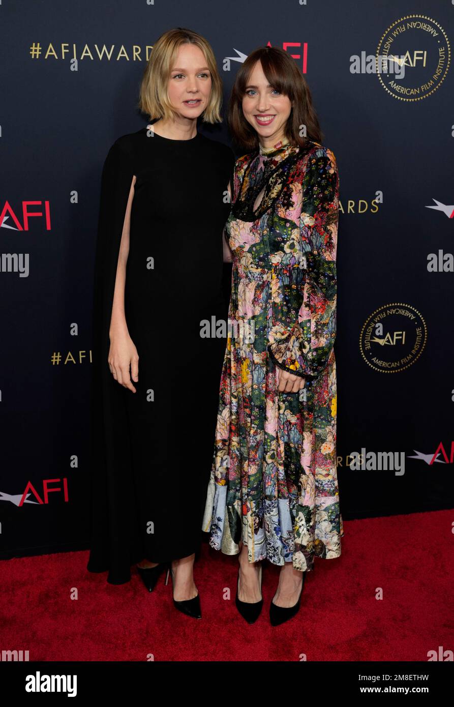 Actors Carey Mulligan, left, and Zoe Kazan pose together at the 2023