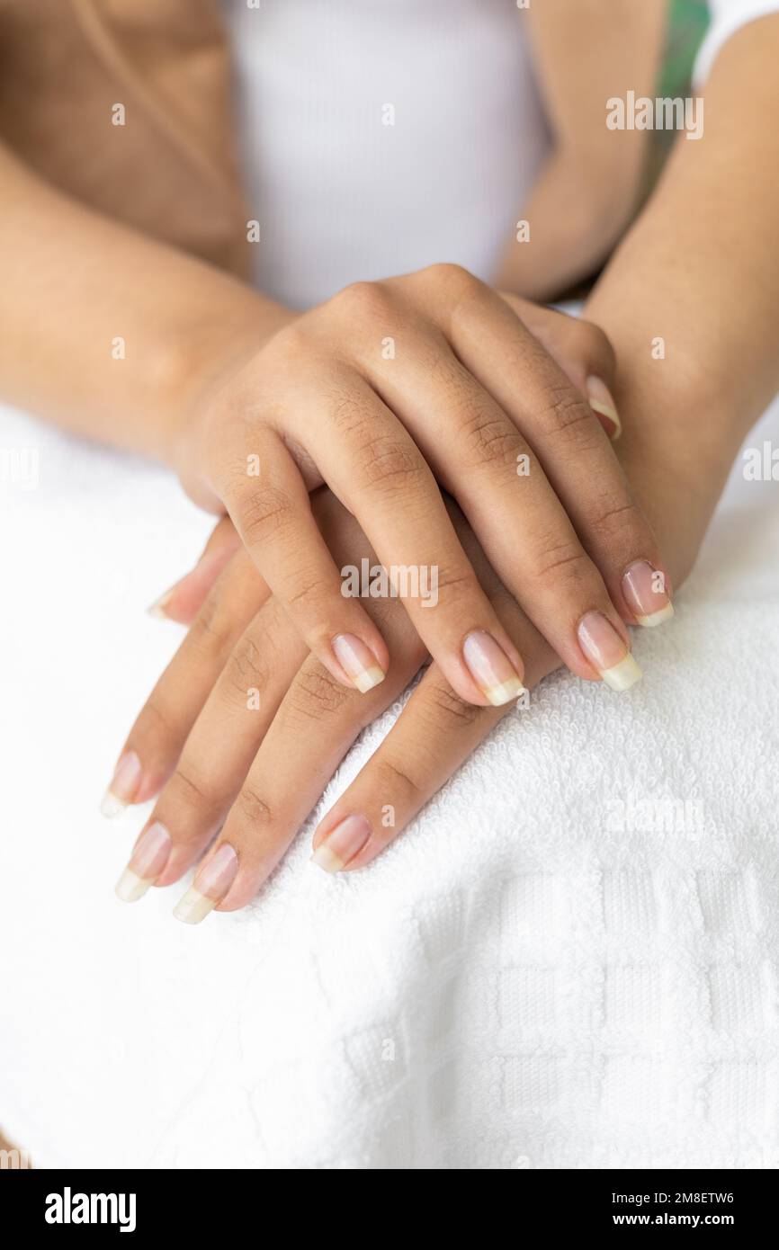 beautiful hands with manicure, spa beauty treatment, lifestyle and personal care Stock Photo