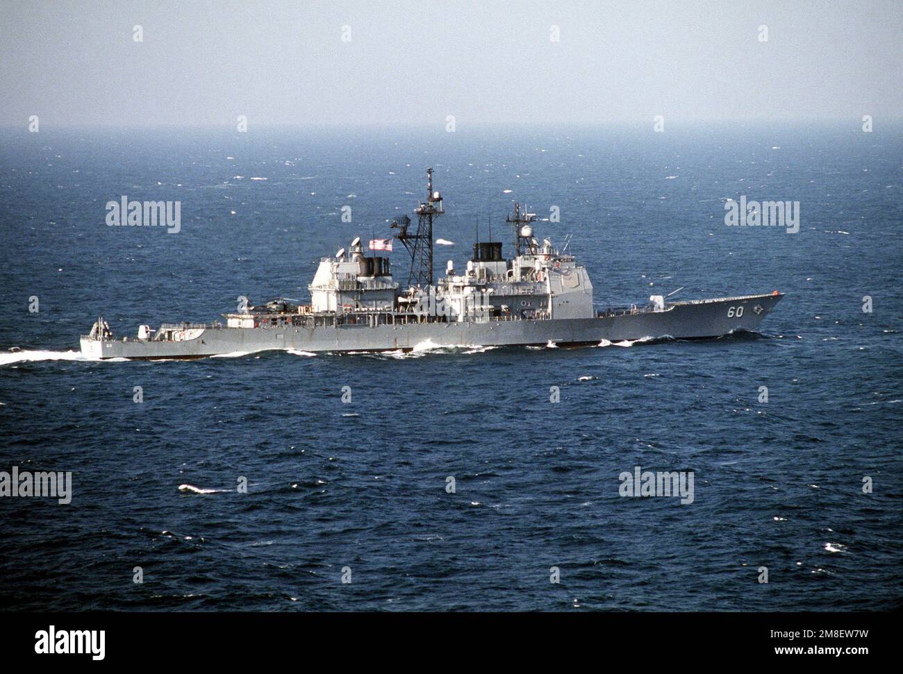 A starboard beam view of the guided missile cruiser USS NORMANDY (CG60