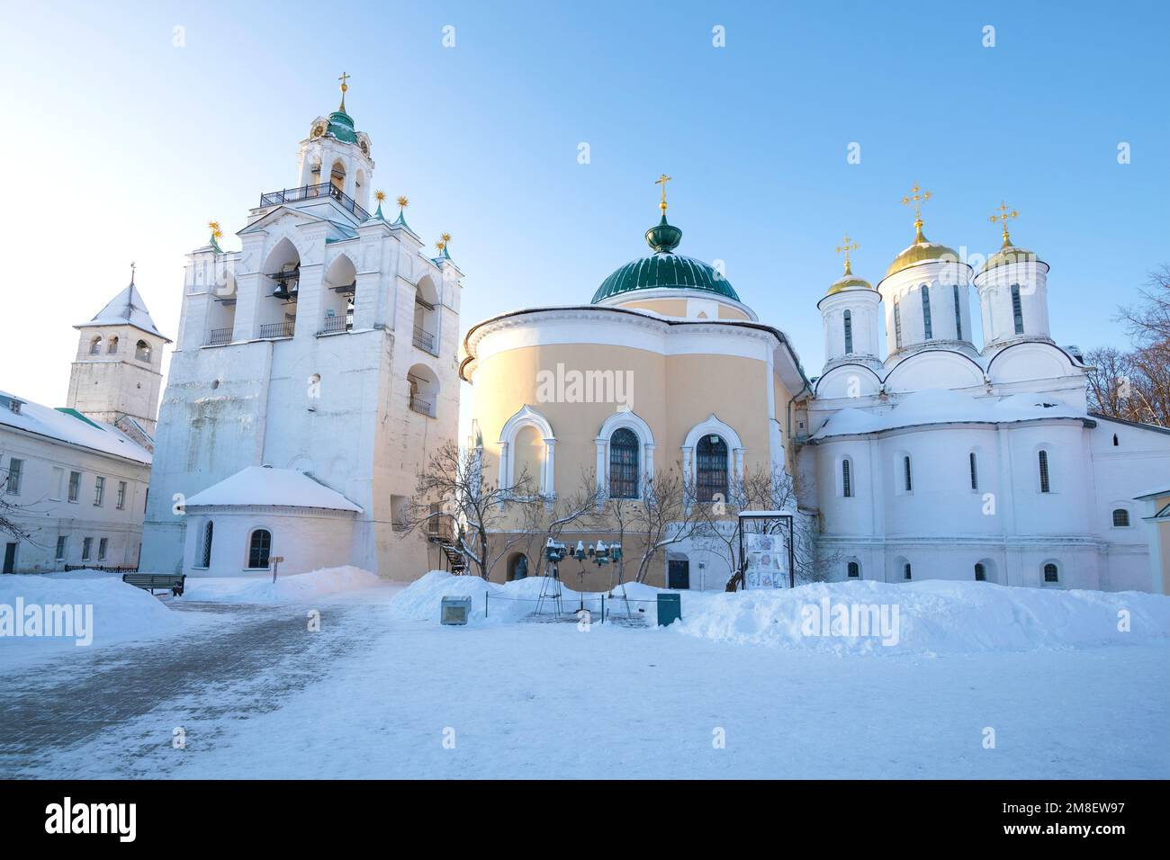 Sunny January morning in the ancient Spaso-Preobrazhensky Monastery. Yaroslavl, Golden Ring of Russia Stock Photo