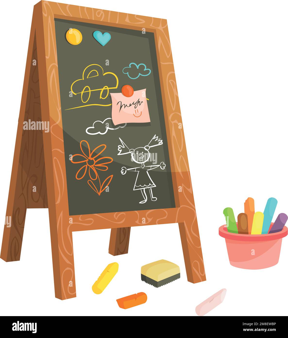 Childish drawings on blackboard. Creative kid doodles cartoon icon isolated on white background Stock Vector