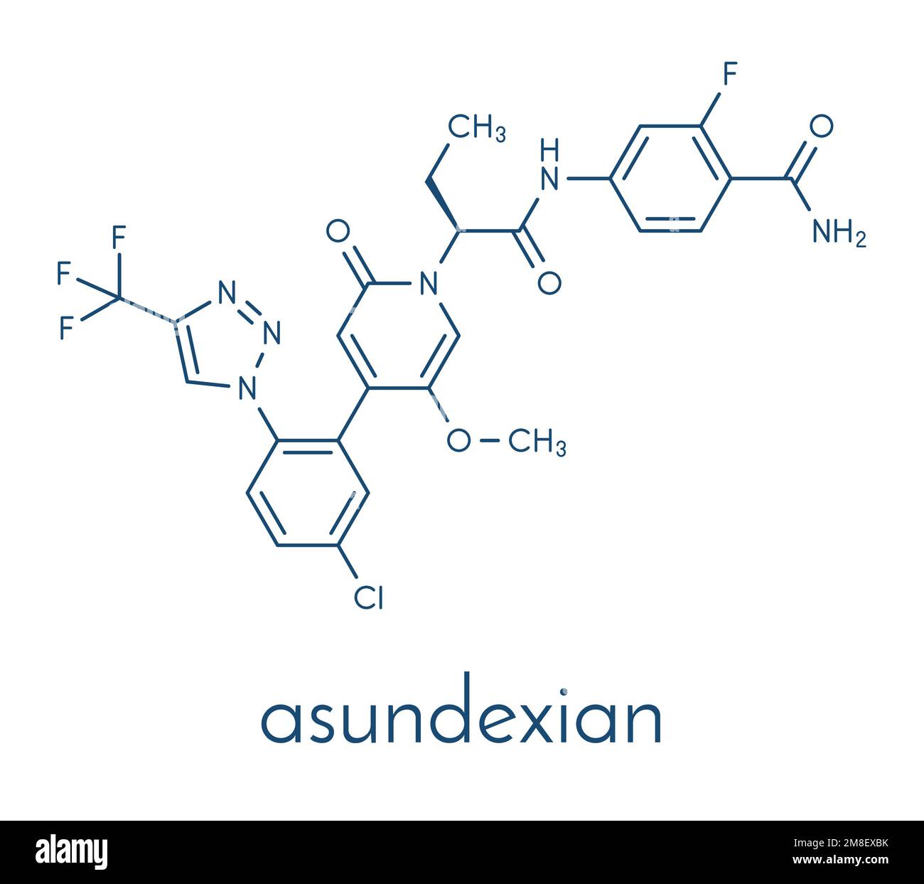 Asundexian drug molecule. Inhibitor of factor XIa. Skeletal formula