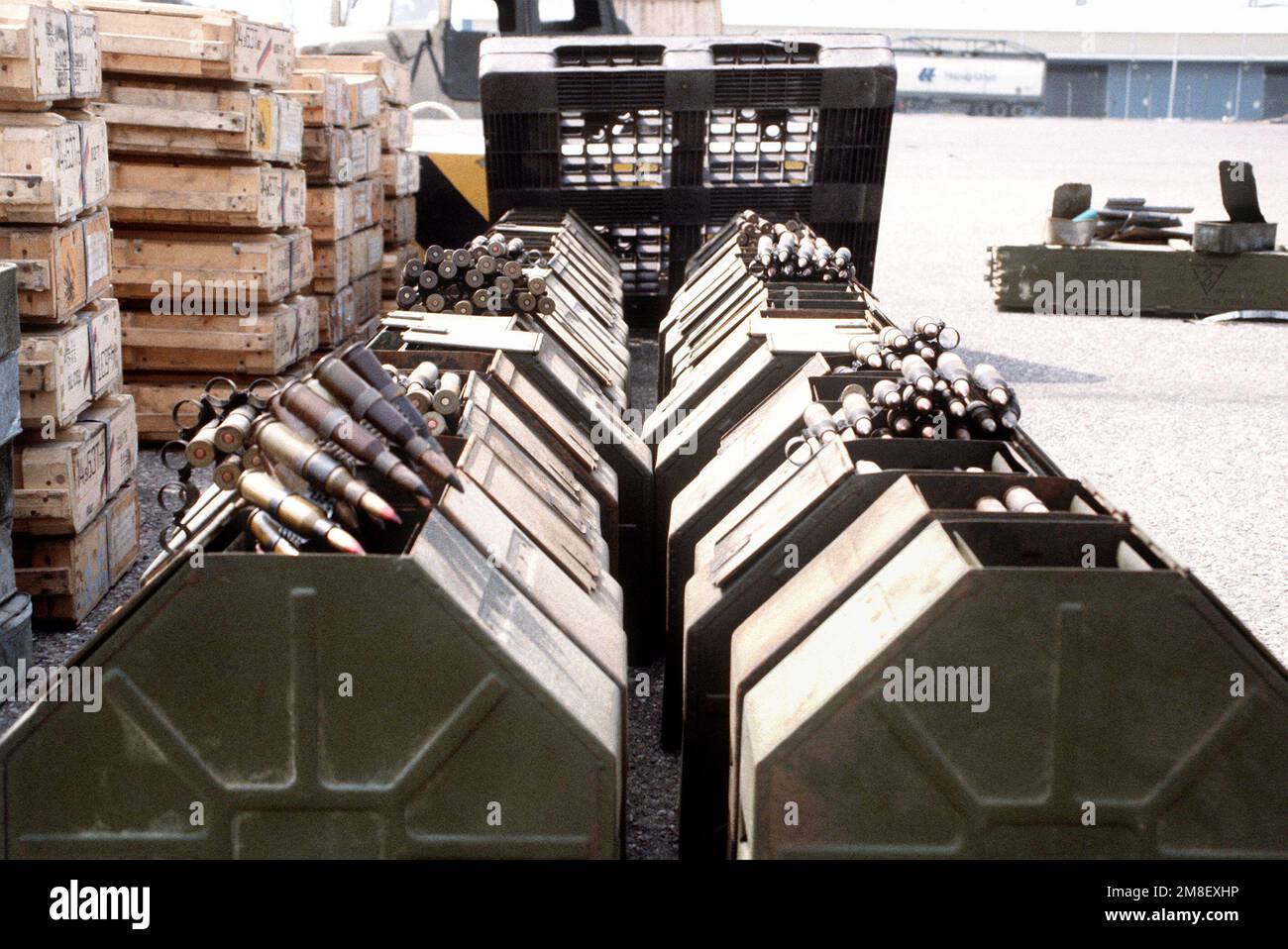 Iraqi ordnance is stored in bins after being collected by Allied forces