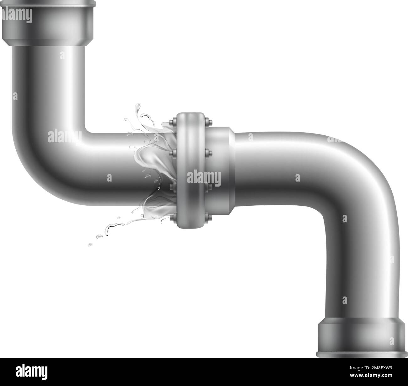 Metal pipeline element mockup. Realistic pipe joint isolated on white