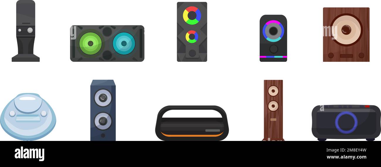 Stereo system icons set cartoon vector. Big speakers Stock Vector Image