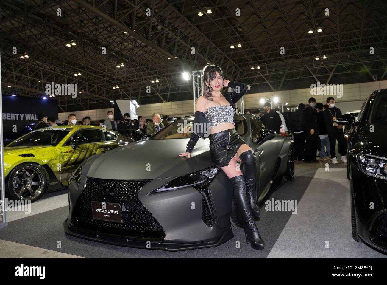 Chiba, Chiba Prefecture, Japan. 13th Jan, 2023. A model leans on a
