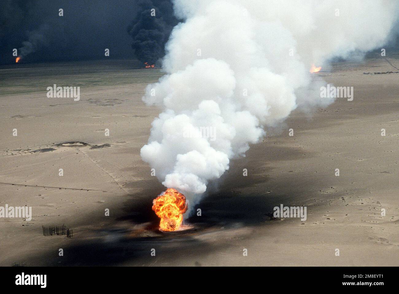 Oil well fires rage outside Kuwait City in the aftermath of Operation