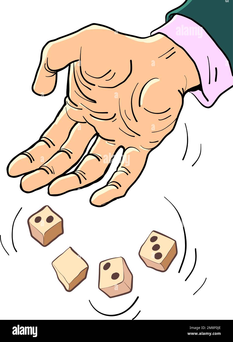 Hand rolls 2023. Business man rolls the dice with 2023. The man realized that 2023 had come. Stock Vector