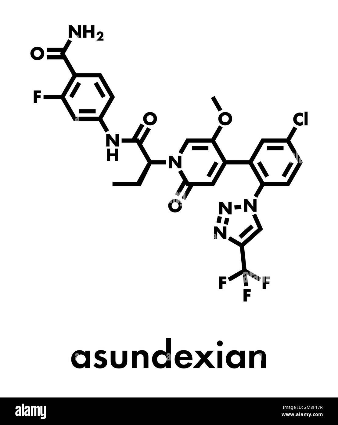 Asundexian drug molecule. Inhibitor of factor XIa. Skeletal formula