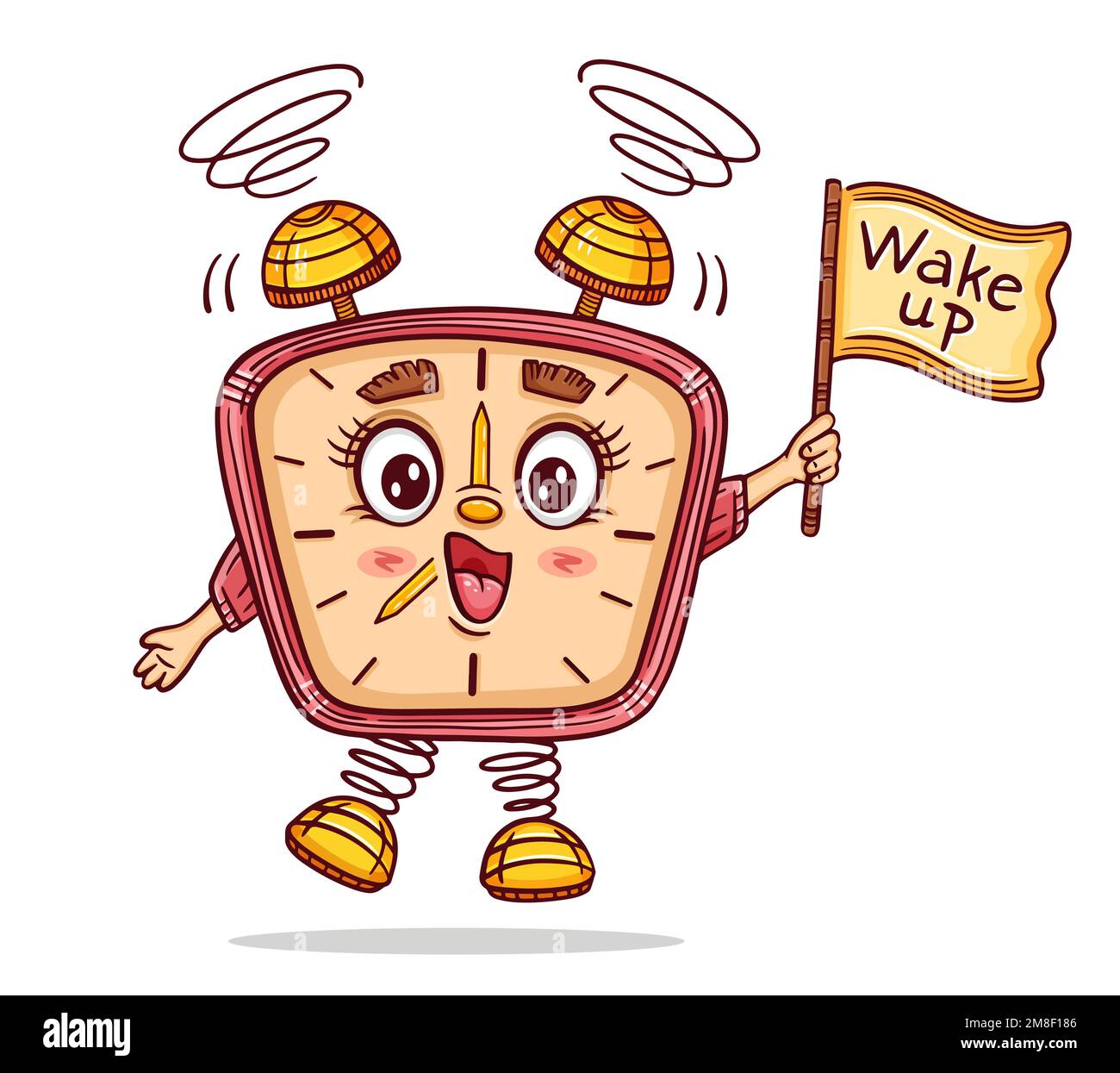 Cute ringing alarm clock, morning wake up time icon. Watch timer