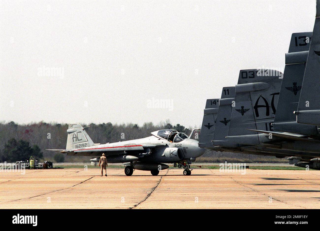 Va 75 Attack Squadron 75 (VA-75) A-6E Intruder aircraft are parked on the ...
