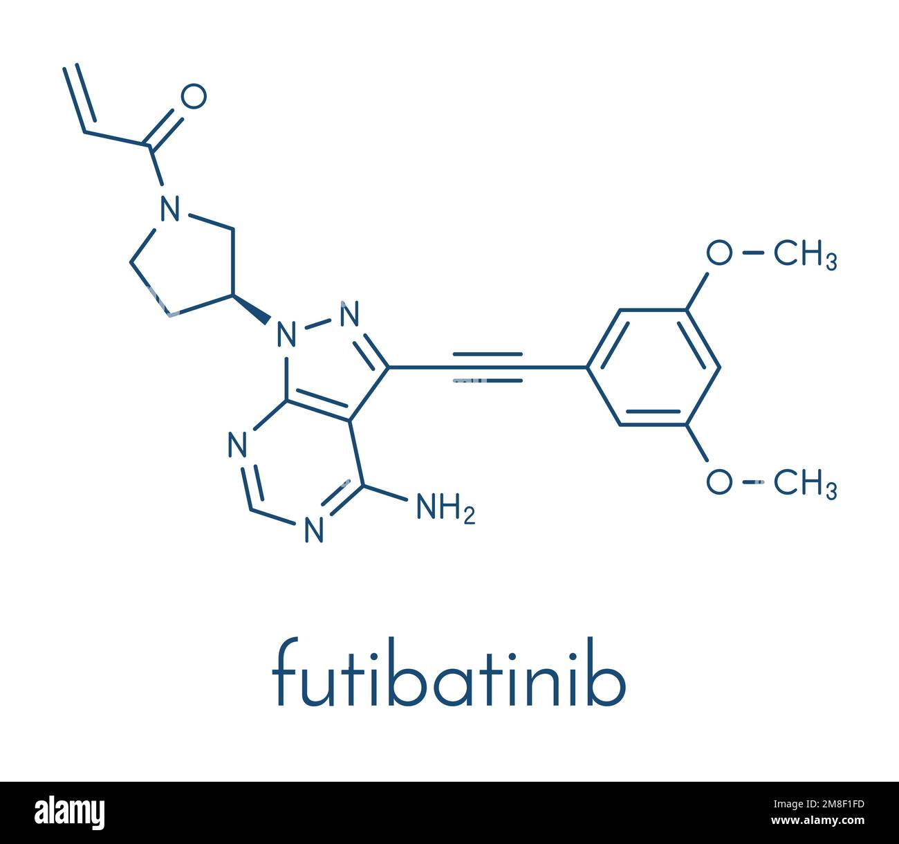Futibatinib oncology drug molecule. Skeletal formula. Stock Vector