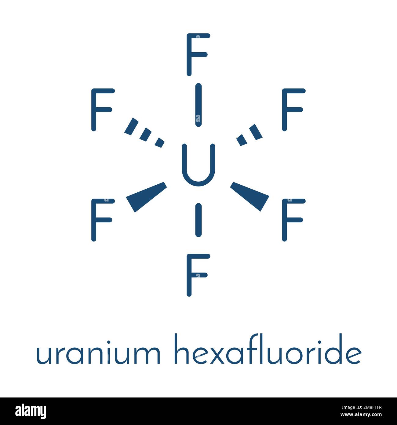 Uranium hexafluoride. Volatile uranium compound that is used for uranium enrichment in gas centrifuges. Skeletal formula. Stock Vector