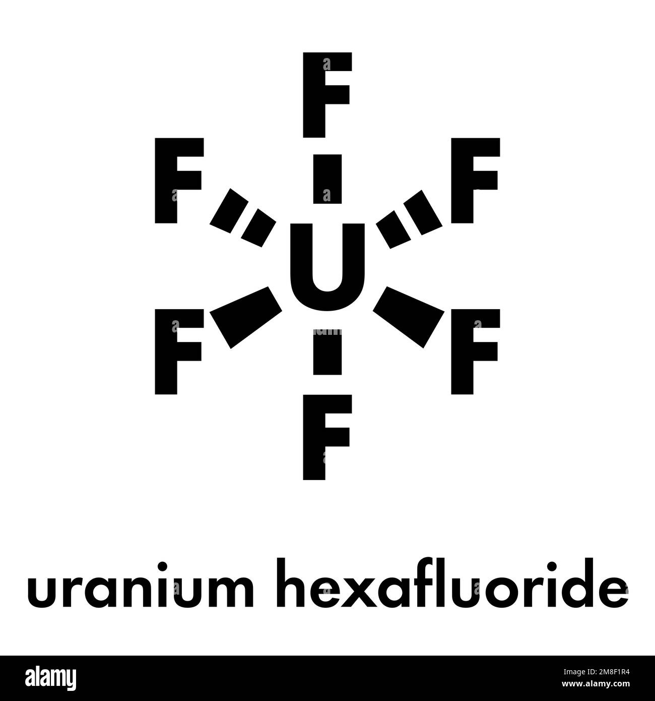 Uranium hexafluoride. Volatile uranium compound that is used for uranium enrichment in gas centrifuges. Skeletal formula. Stock Vector