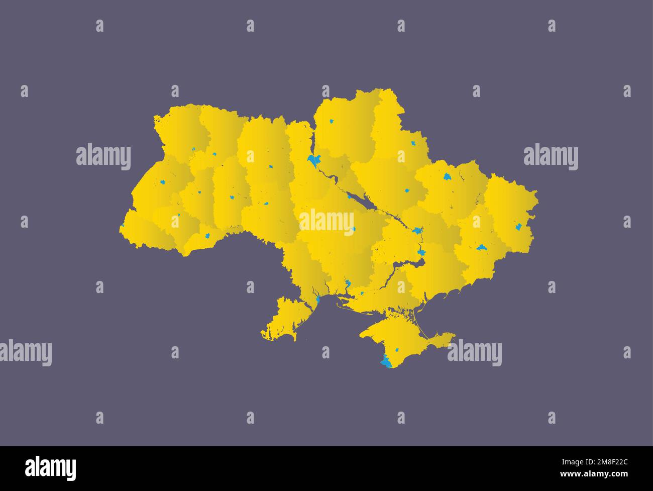 Map of Ukraine with rivers and lakes. The map shows oblasts and small maps of their centers (in blue). You can use all this maps (map of Ukraine, maps Stock Vector