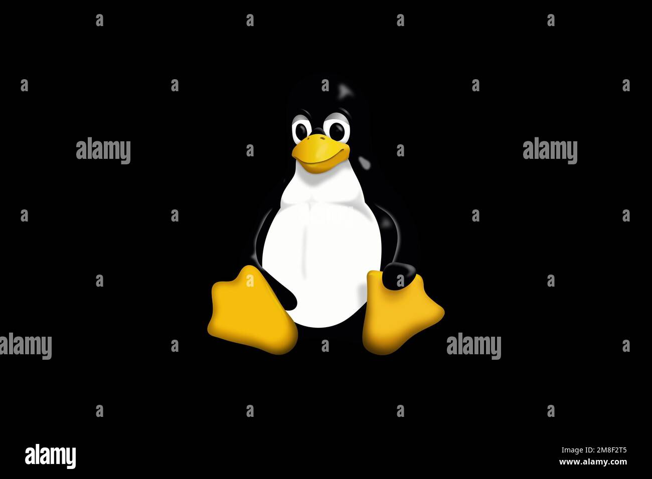 Linux, Logo, Black background Stock Photo