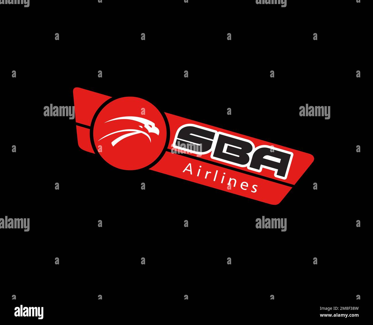 SBA Airline, rotated logo, black background B Stock Photo