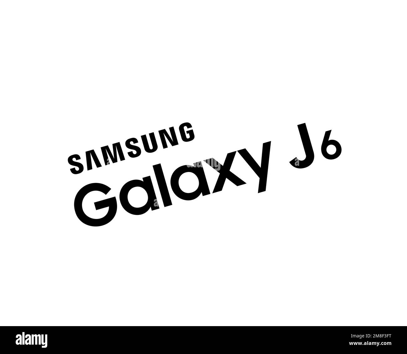Samsung Galaxy J6, Rotated Logo, White Background Stock Photo