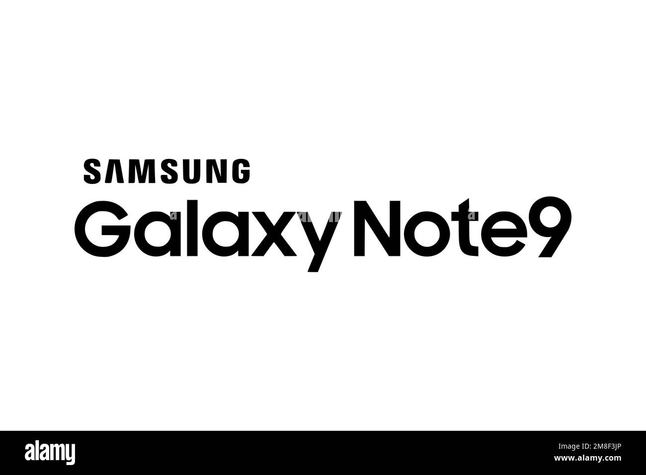 Samsung Galaxy Note 9, Logo, White Background Stock Photo