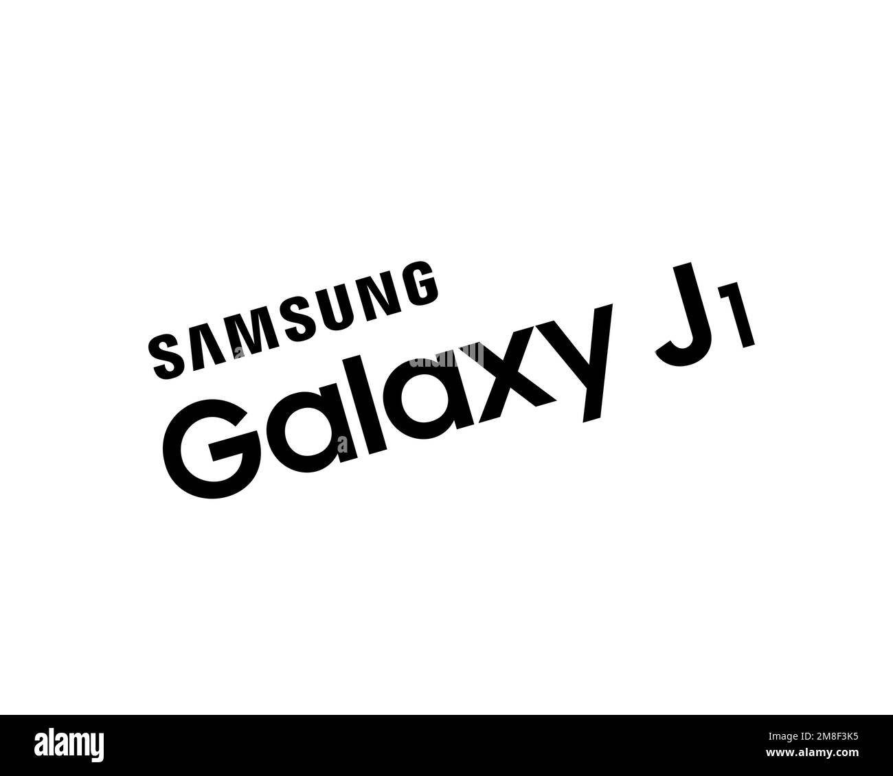 Samsung Galaxy J1, rotated logo, white background Stock Photo