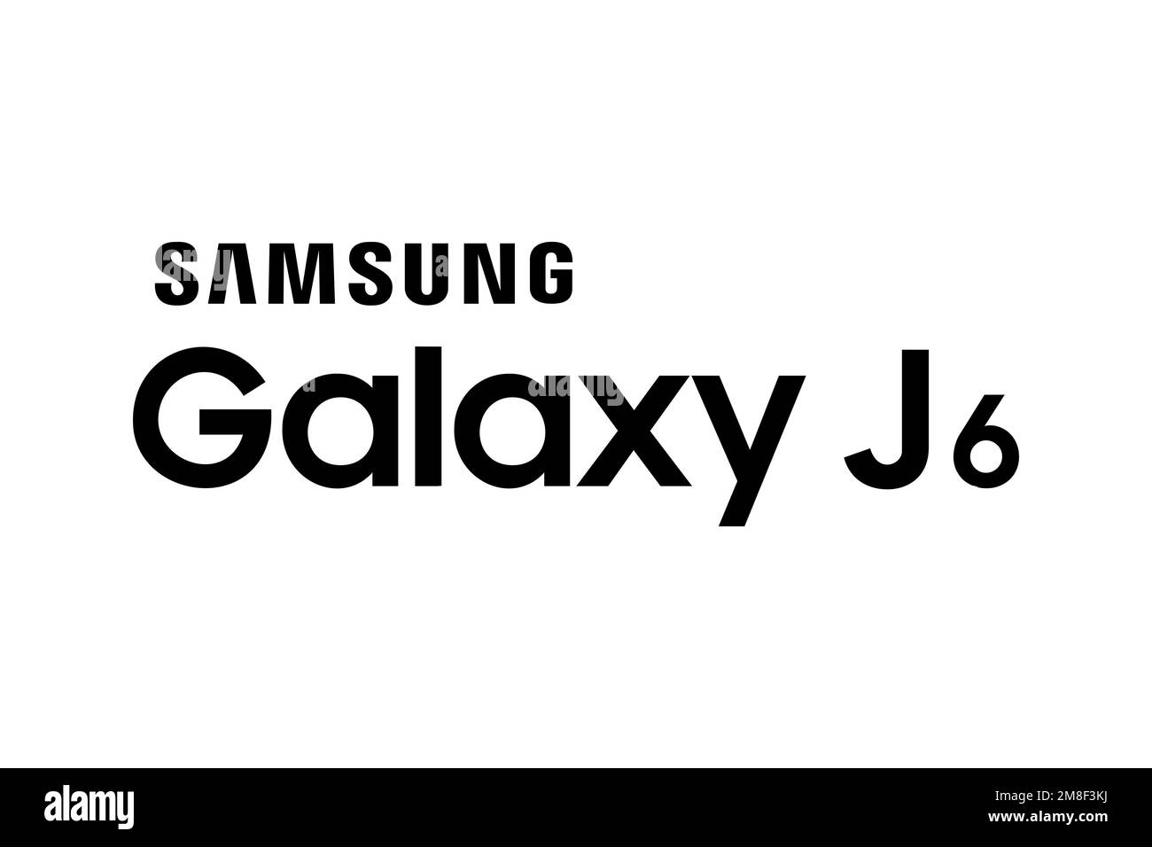Samsung Galaxy J6, Logo, White Background Stock Photo