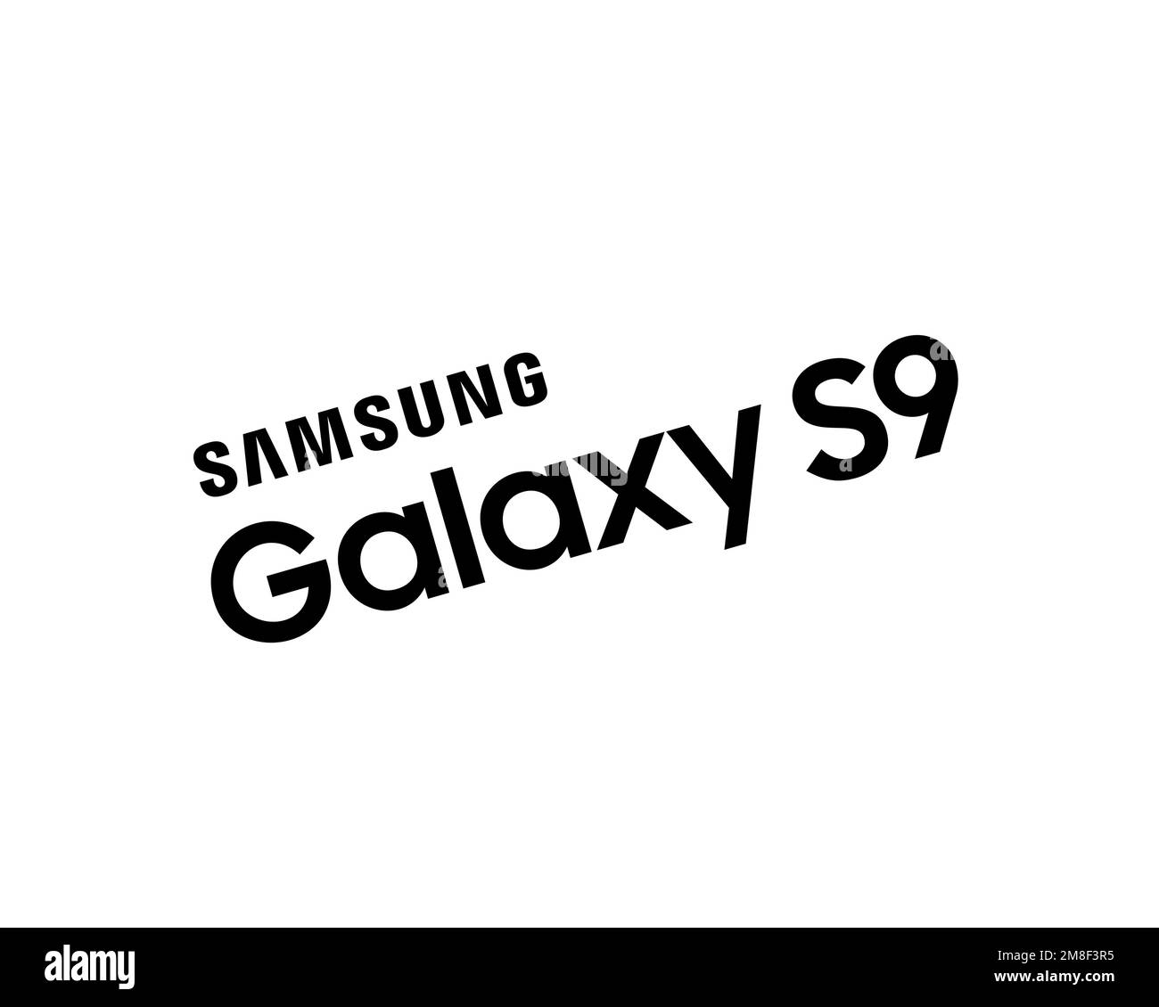 Samsung Galaxy S9, Rotated Logo, White Background Stock Photo