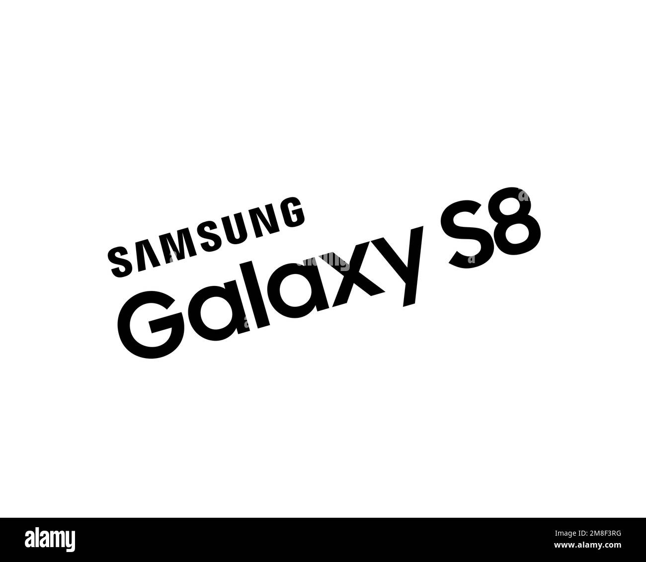 Samsung Galaxy S8, Rotated Logo, White Background Stock Photo