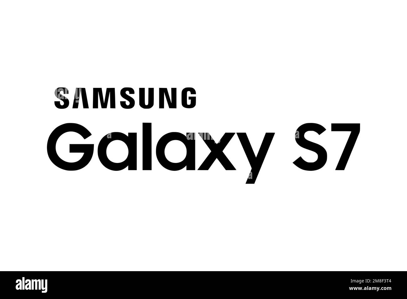 Samsung Galaxy S7, Logo, White Background Stock Photo