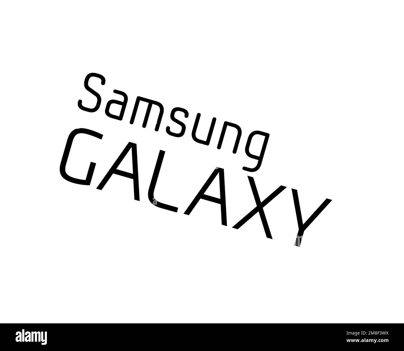 Samsung Galaxy original, rotated logo, white background B Stock Photo