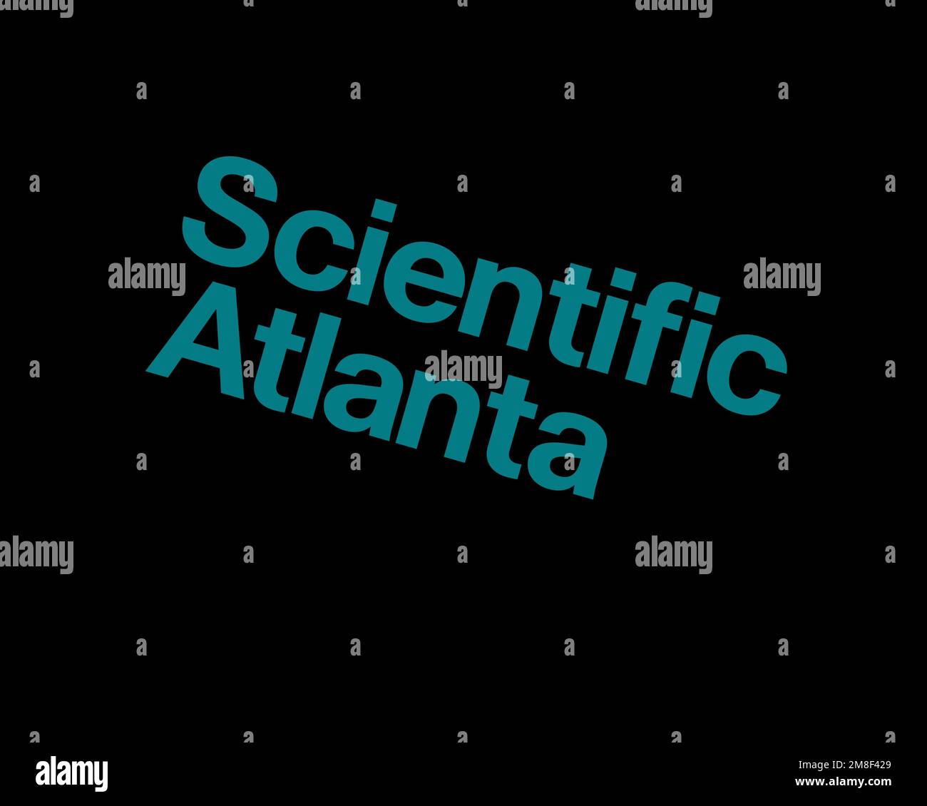 Scientific Atlanta, rotated logo, black background B Stock Photo