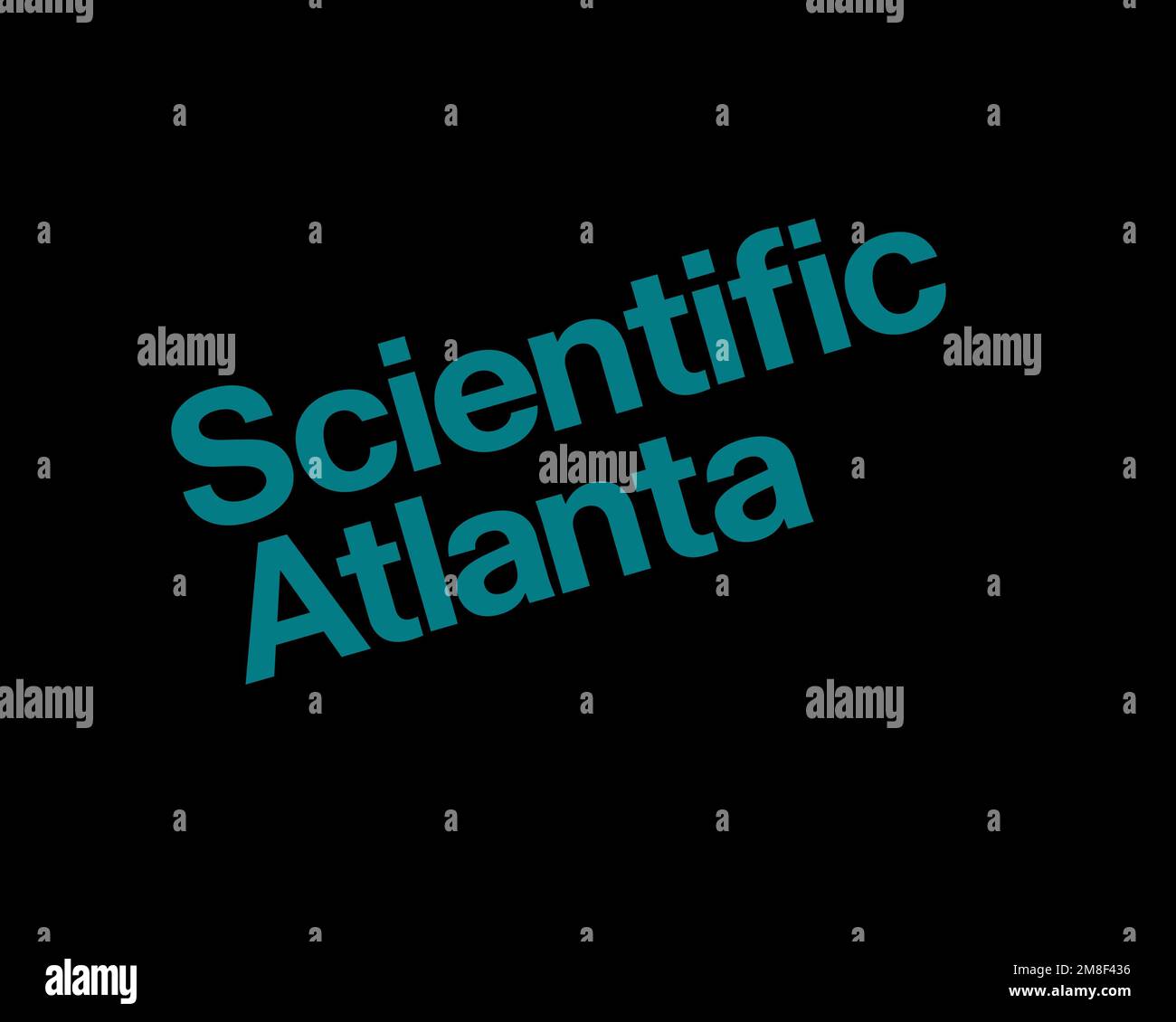 Scientific Atlanta, rotated logo, black background Stock Photo