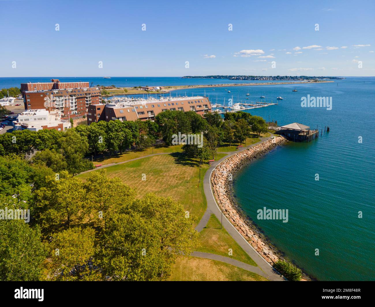 Aerial view of Lynn Heritage State Park and Lynn Yacht Club Marina at