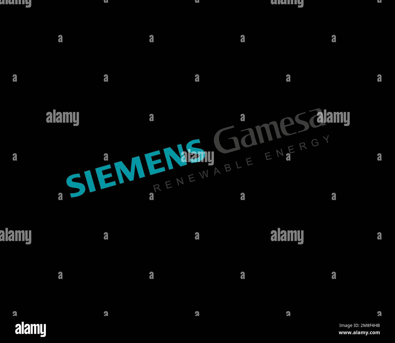 Siemens Gamesa, rotated logo, black background Stock Photo