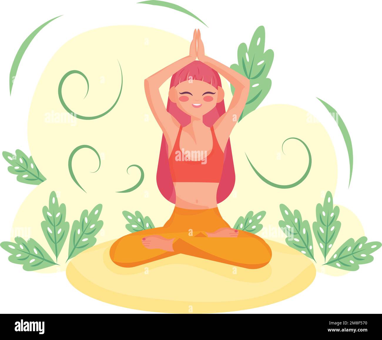 Flat girl character on a natural environment doing yoga Vector Stock ...