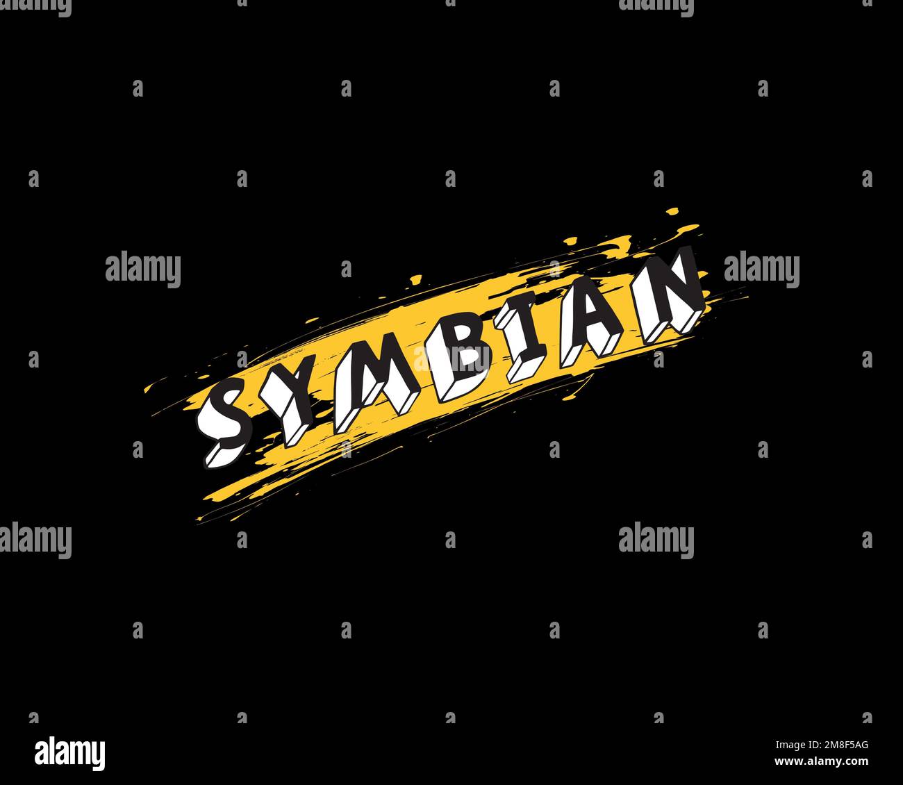Symbian Foundation, rotated logo, black background Stock Photo
