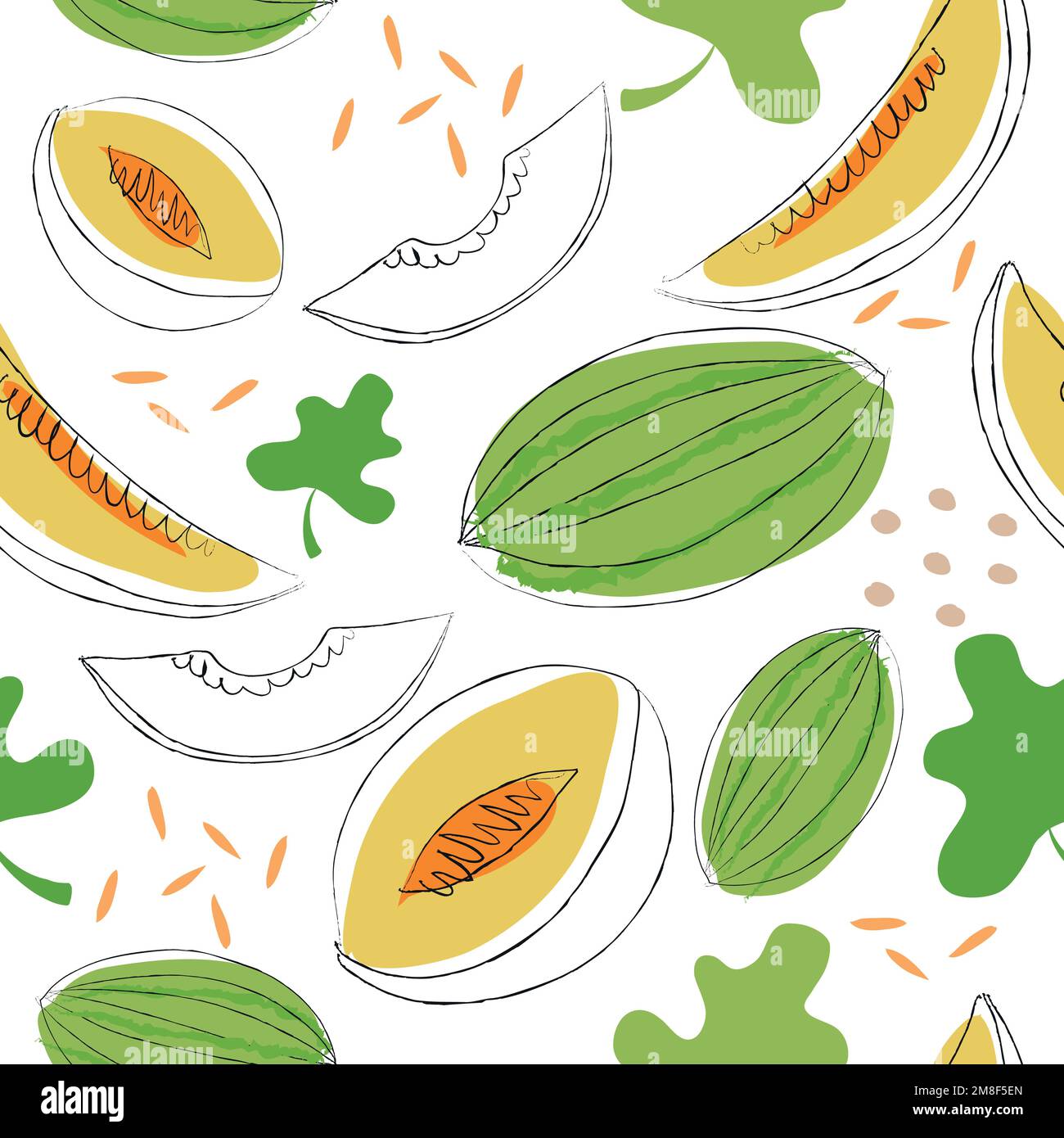 Seamless pattern on handmade abstract fruit drawings. Contemporary artistic design of melons fruit for backgrounds, cards, wrappers and wallpapers Stock Vector