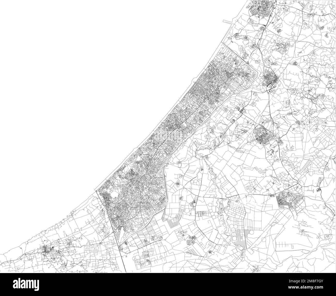 Satellite view of the Gaza Strip is a self-governing Palestinian territory on the eastern coast of the Mediterranean Sea. Map, streets of the area Stock Vector