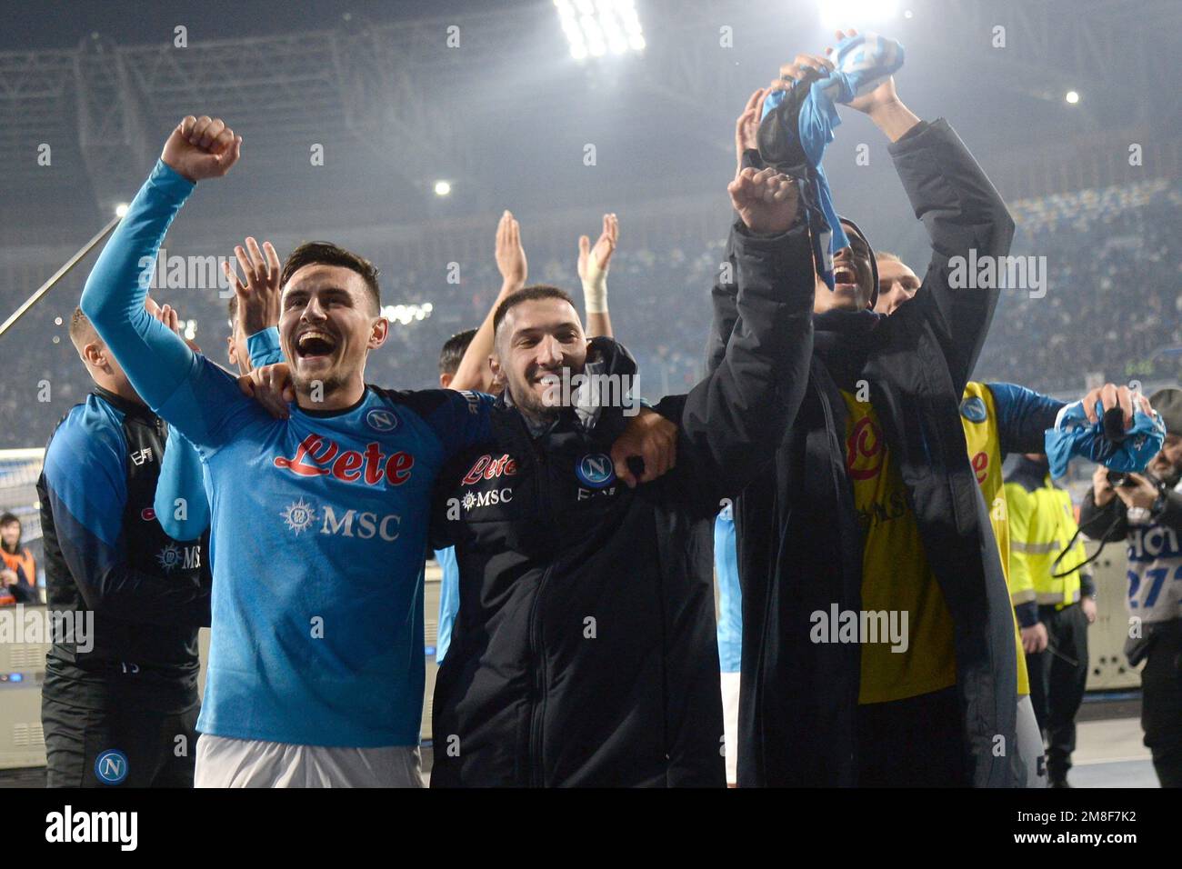 Naples, Italy. 13th Jan, 2023. the napoli players celebrate at the end of the match during the Serie A match between SSC Napoli v Juventus FC at Stadio Diego Armando Maradona Credit: Independent Photo Agency/Alamy Live News Stock Photo