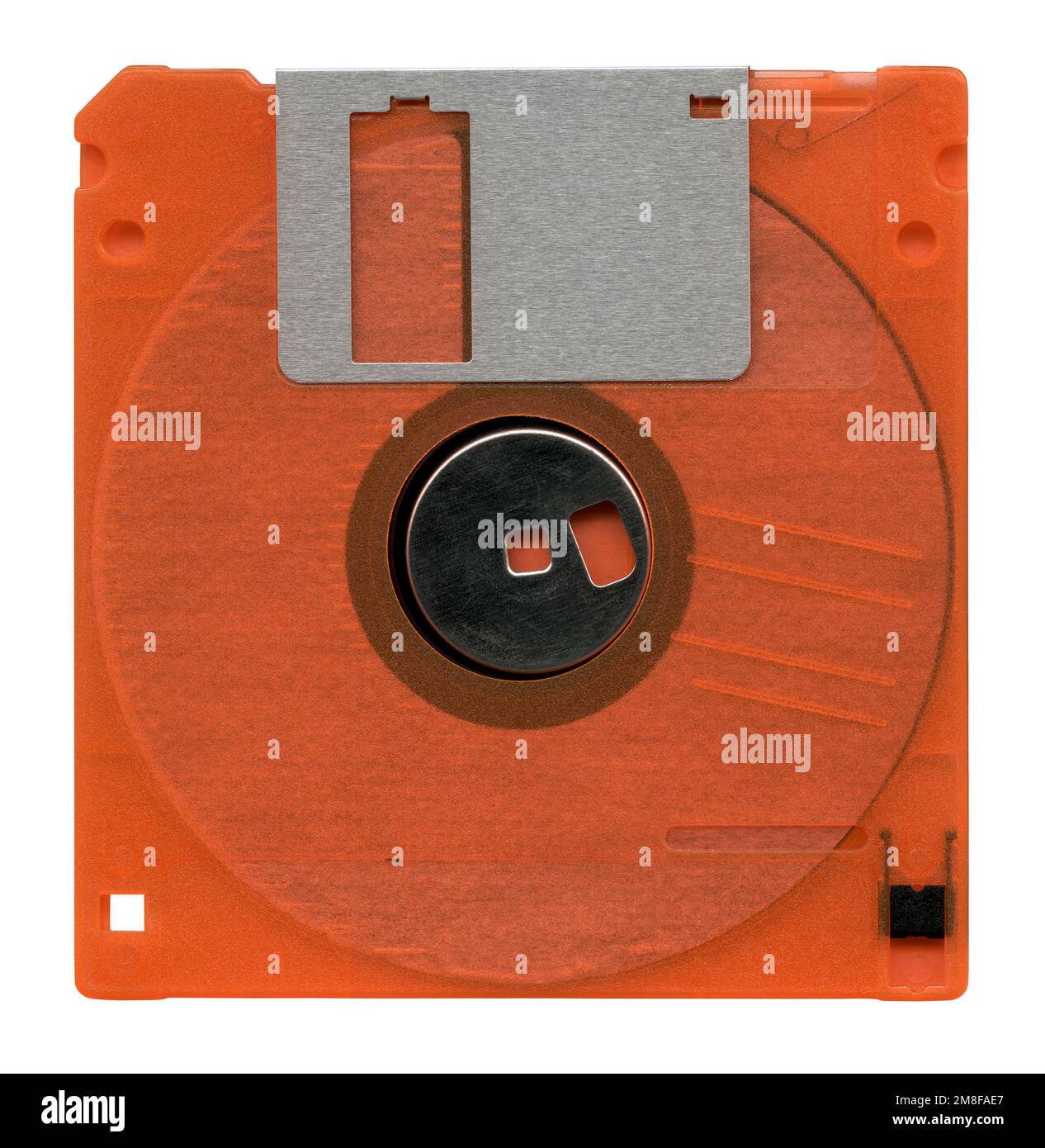 Orange floppy disk on white Stock Photo
