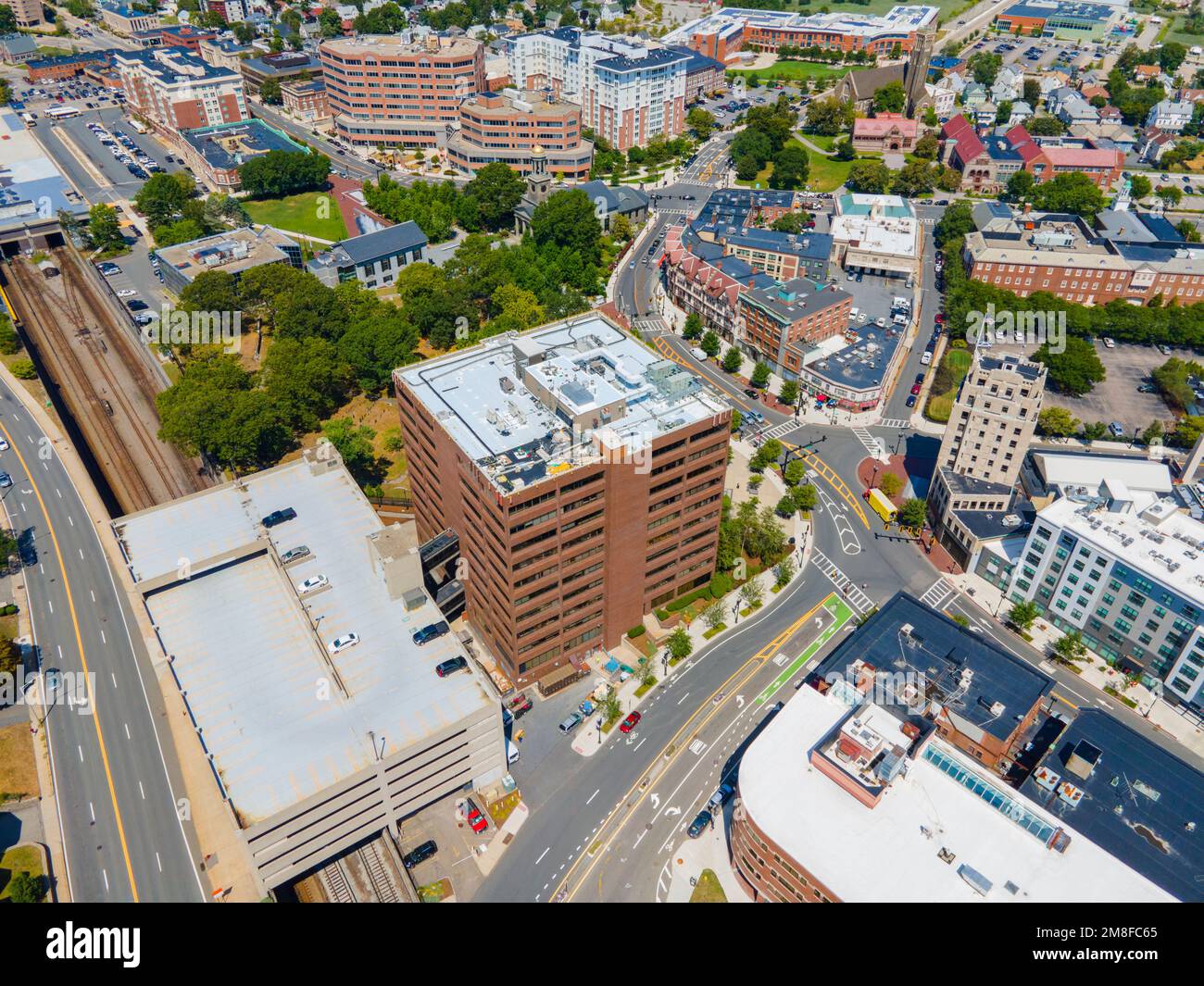 Historic commercial buildings on Hancock Street in historic downtown Quincy, Massachusetts MA