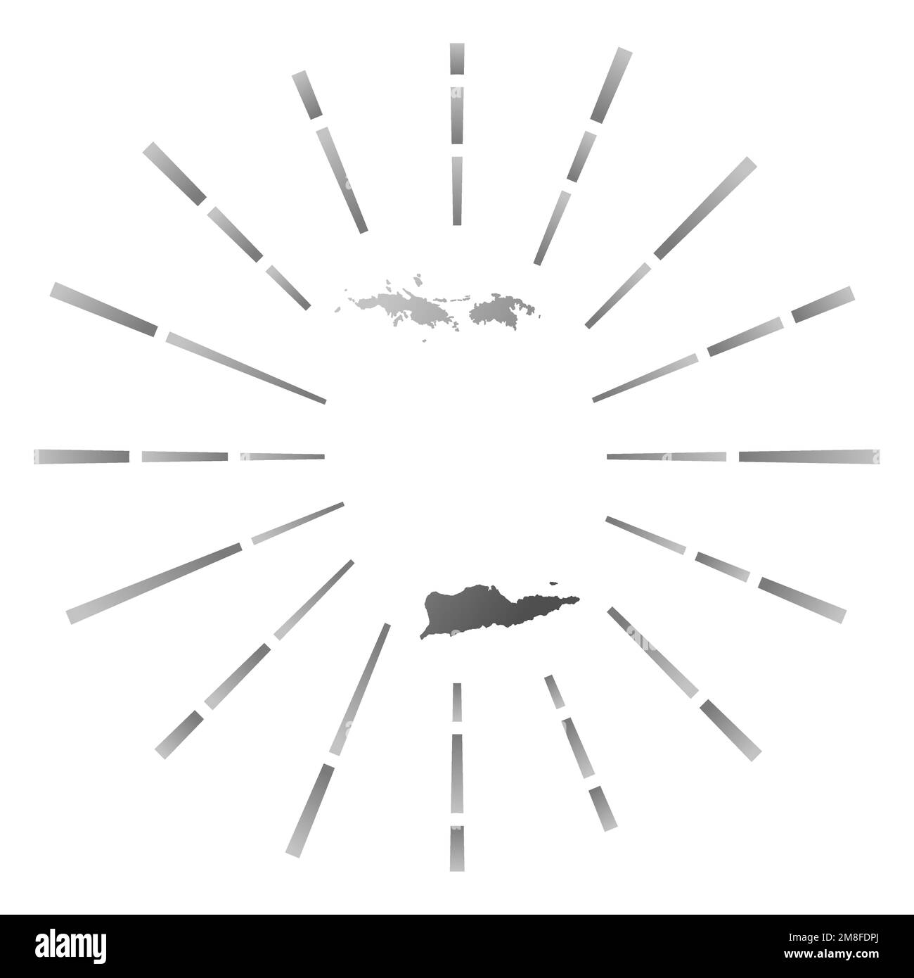 Virgin Islands gradiented sunburst. Map of the island with colorful
