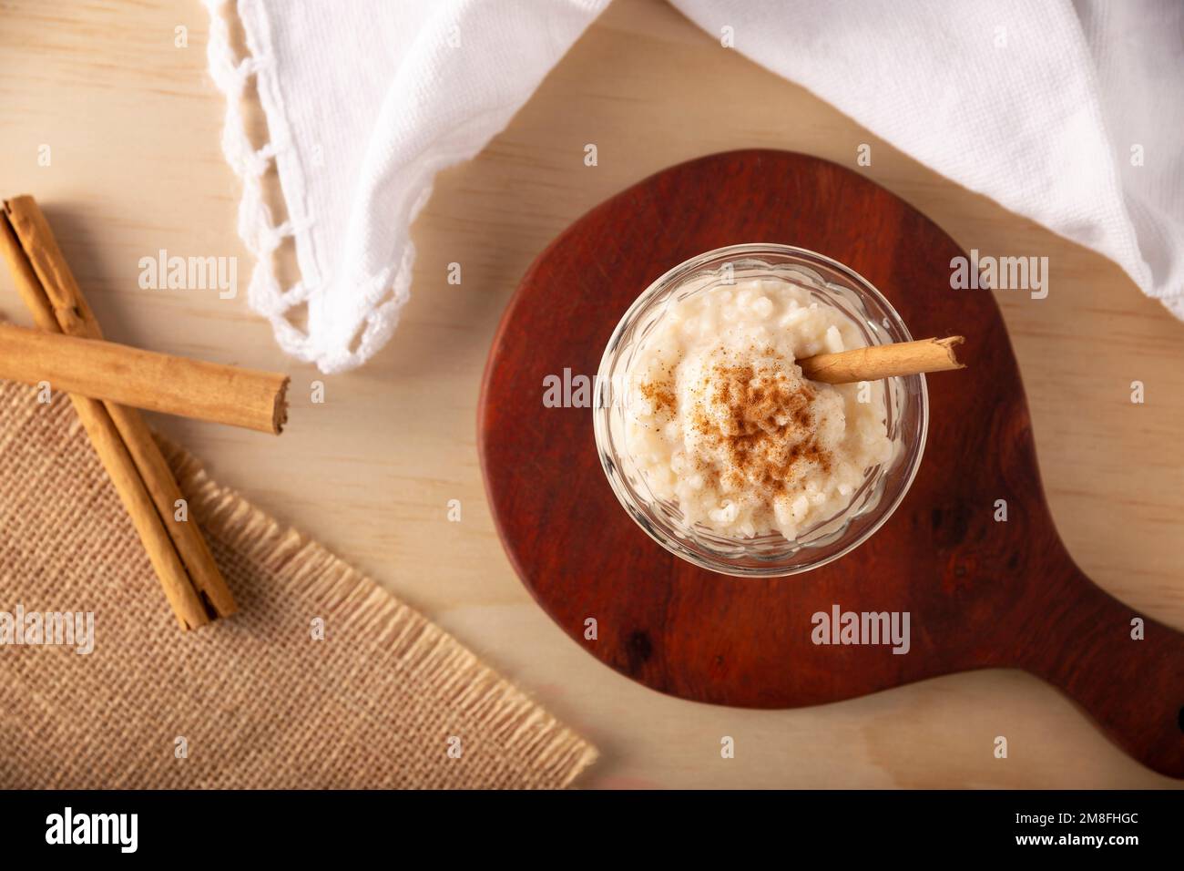 Rice pudding. Sweet dish made by cooking rice in milk and sugar, some