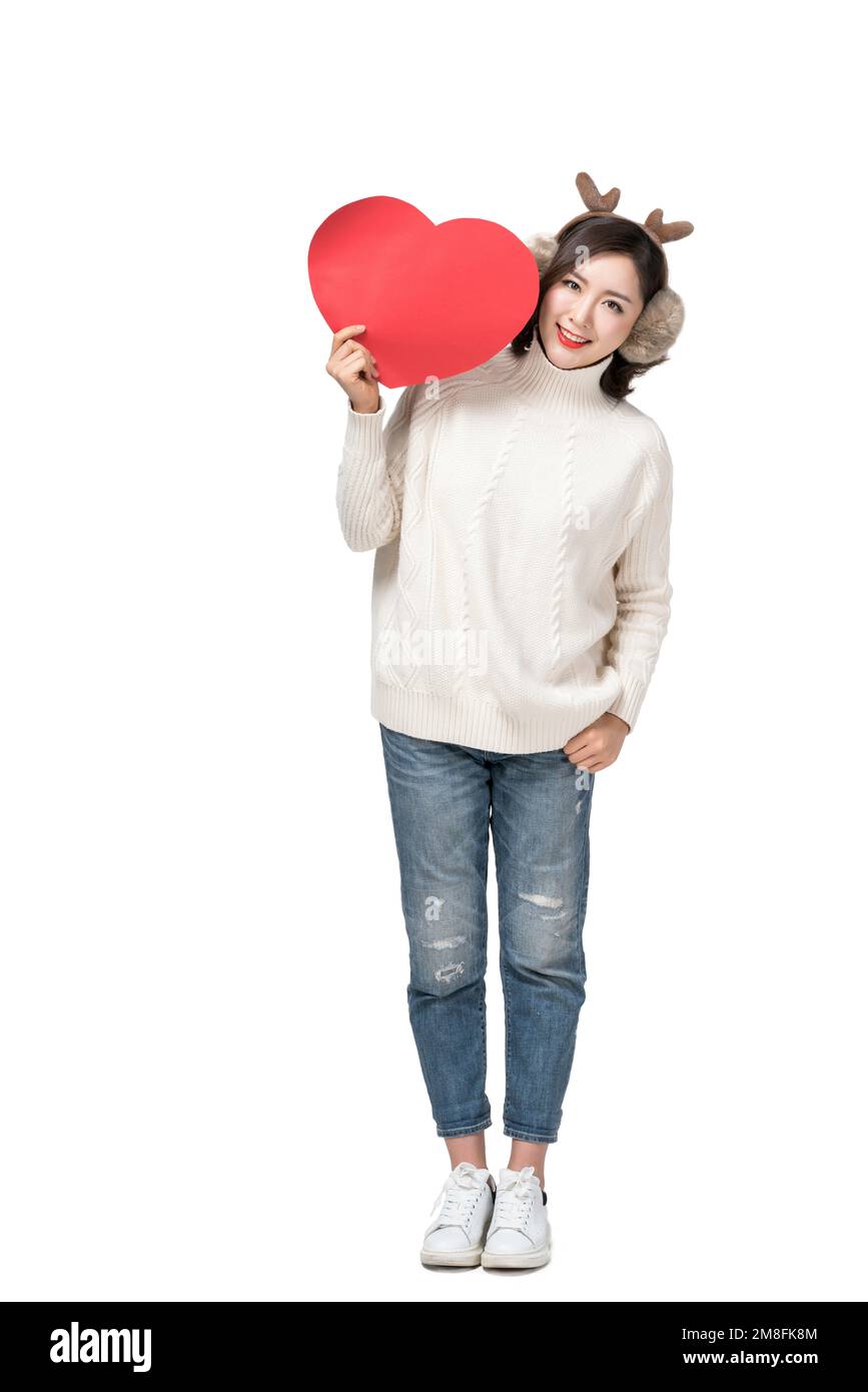 A young woman in the red hat Stock Photo