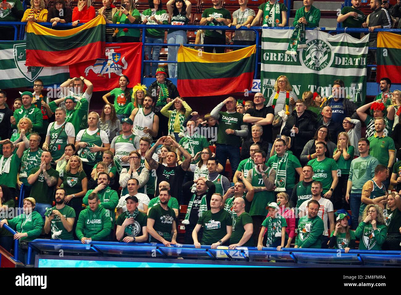 Supporters from Zalgiris Kaunas during the Basketball Euroleague Championship EA7 Emporio Armani Milano vs Zalgiris Kaunas on January 13 2023 at the Forum of Assago in Milan Italy Photo by Savino Paol...