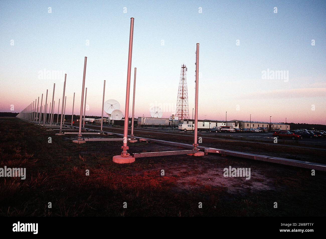 A view of the receiving antennas, foreground, for a Relocatable Over