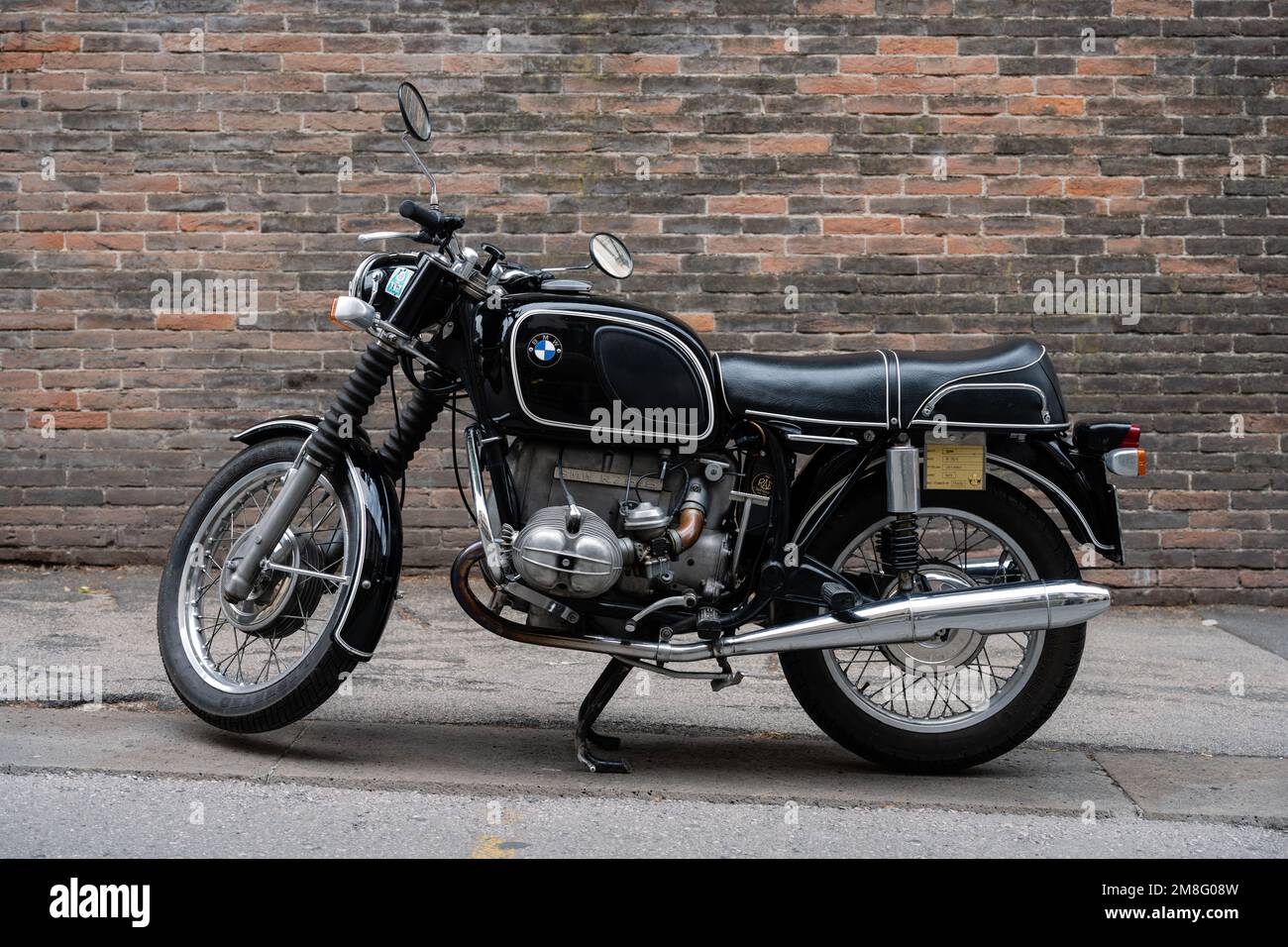 Vicenza, Italy - August 12 2022: Black Vintage BMW R 75/5, a classic 1970s Motorcycle or Motorbike Stock Photo