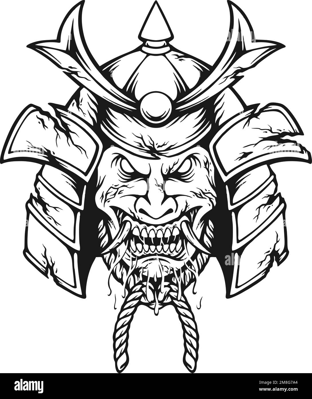Monster ronin warrior with mask helmet samurai outline vector illustrations for your work logo, merchandise t-shirt, stickers and label designs Stock Vector