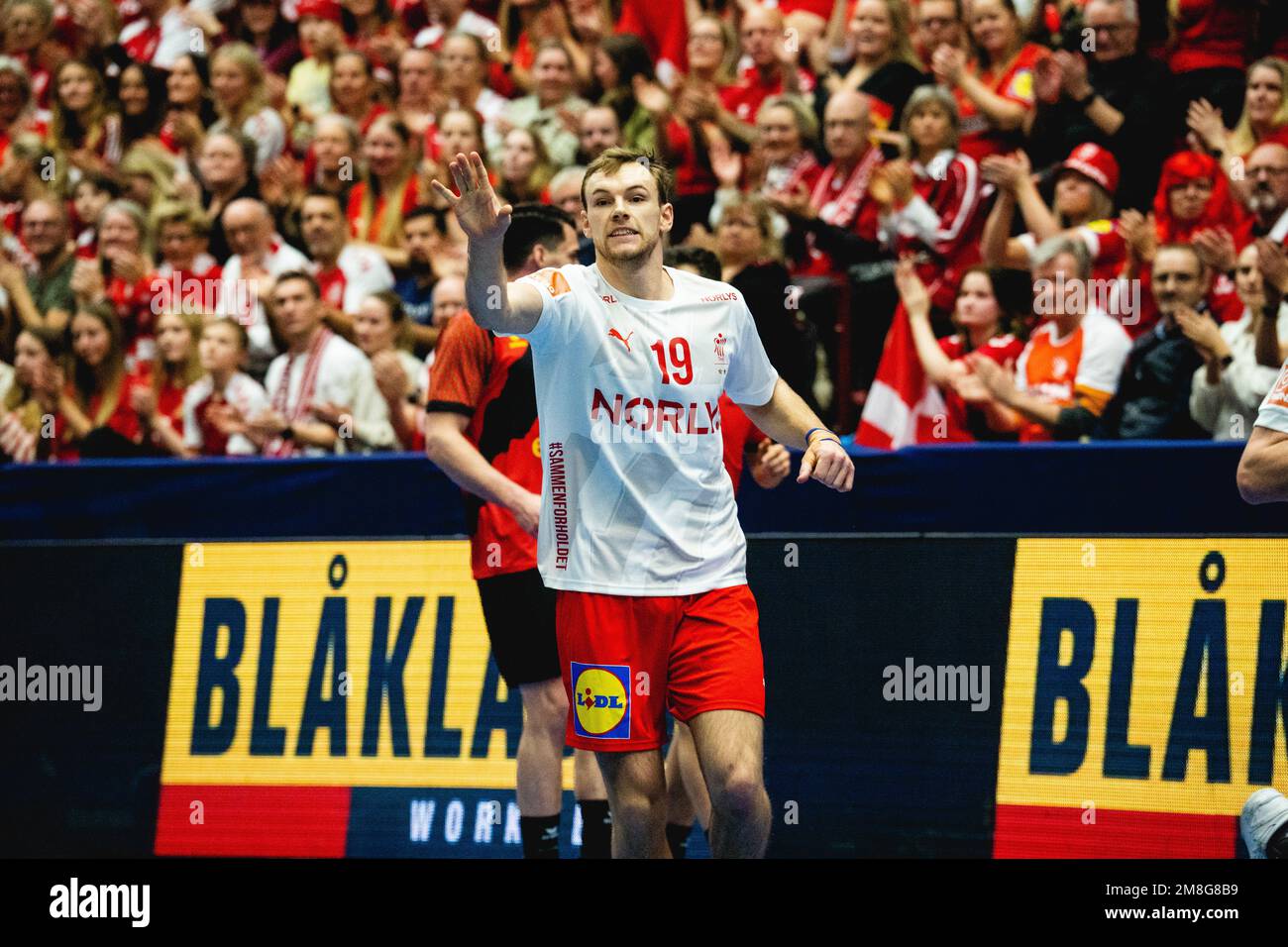 Malmo, Sweden. 13th Jan, 2023. Mathias Gidsel (19) of Denmark seen