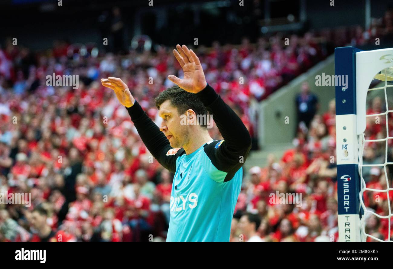 Malmo, Sweden. 13th Jan, 2023. Niklas Landin (1) of Denmark seen during